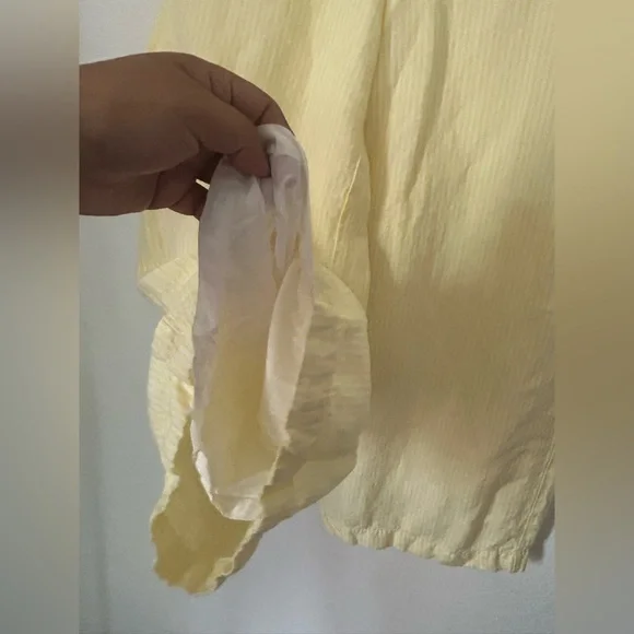 Loft Fluid Linen Blend Striped Wide Leg Crop Pants Yellow White Small Lined - Picture 7 of 8